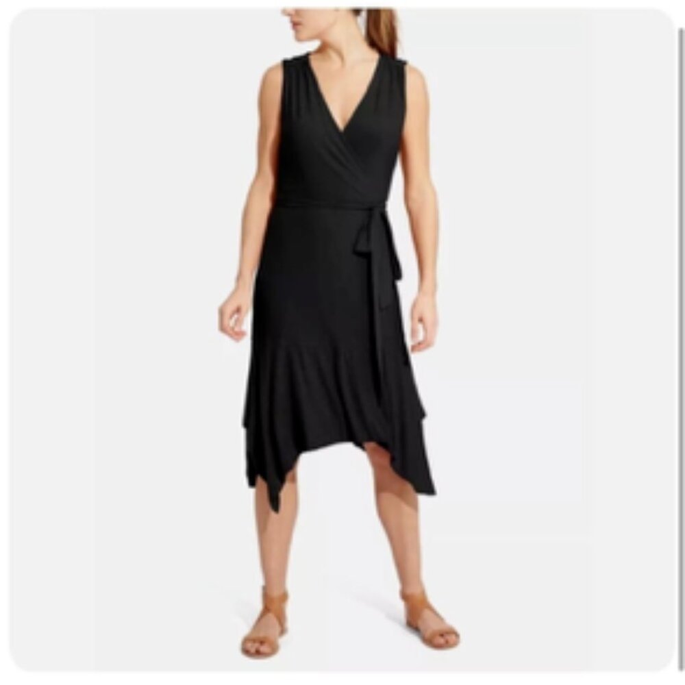 Athleta Wrap Surplice Black Knit Dress